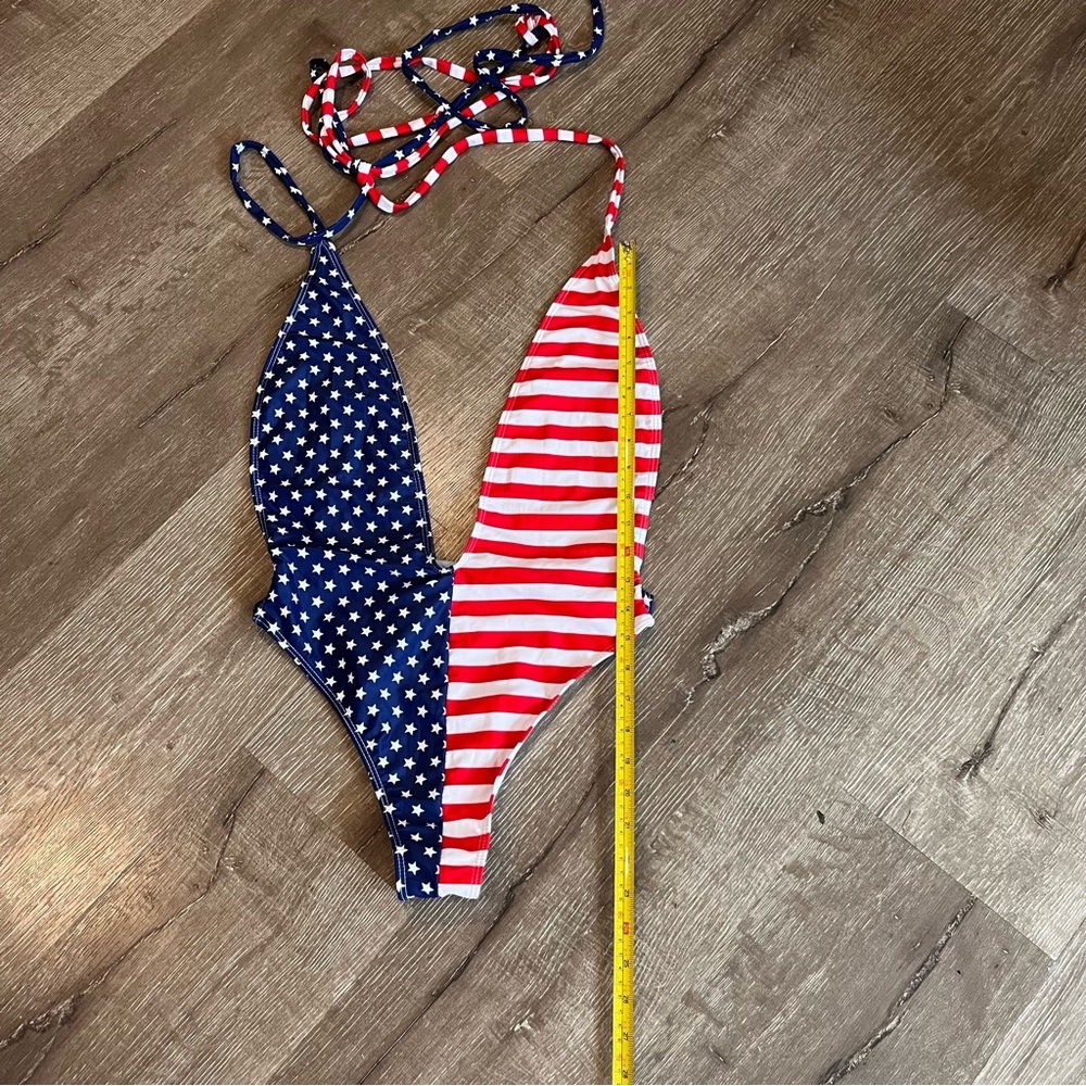 Womens American Flag One Piece Beach Swimwear Mono Thigh High Deep Vneck… - Picture 5 of 8